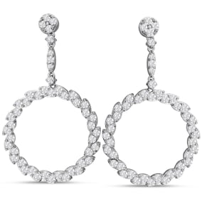 3 1/2 Carat Diamond Drop Earrings In 14 Karat White Gold, 2 Inches
