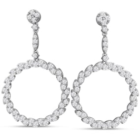 3 1/2 Carat Natural Diamond Drop Earrings In 14 Karat White Gold, 2 Inches