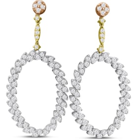 5 3/4 Carat Diamond Drop Earrings In 14 Karat Tri Tone Gold, 2 1/2 Inches