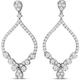 2 Carat Diamond Drop Earrings In 14 Karat White Gold, 1 1/2 Inches
