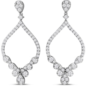 2 Carat Natural Diamond Drop Earrings In 14 Karat White Gold, 1 1/2 Inches