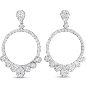 2 Carat Diamond Drop Earrings In 14 Karat White Gold, 1 1/2 Inches