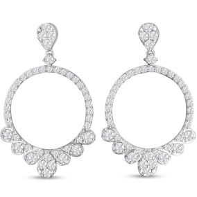 2 Carat Natural Diamond Drop Earrings In 14 Karat White Gold, 1 1/2 Inches