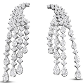 3 1/2 Carat Diamond Drop Earrings In 14 Karat White Gold, 2 Inches
