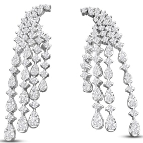 3 1/2 Carat Natural Diamond Drop Earrings In 14 Karat White Gold, 2 Inches