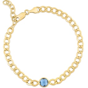 6mm Blue Topaz Curb Chain Bracelet In 14K Yellow Gold