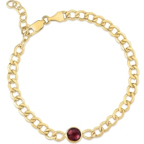 6mm Garnet Curb Chain Bracelet In 14K Yellow Gold