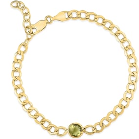 6mm Peridot Curb Chain Bracelet In 14K Yellow Gold
