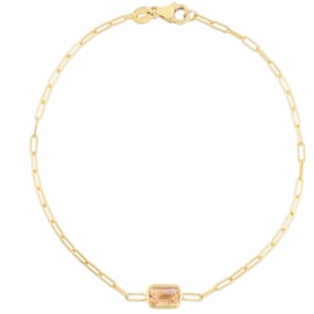 6x4mm Baguette Citrine Paperclip Chain Bracelet In 14K Yellow Gold