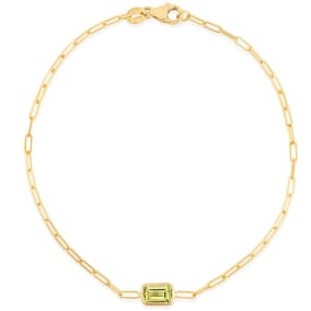 6x4mm Baguette Peridot Paperclip Chain Bracelet In 14K Yellow Gold