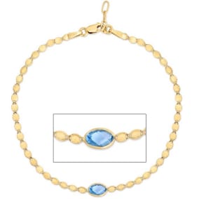 6x4mm Blue Topaz Mirrored Chain Bracelet In 14K Yellow Gold