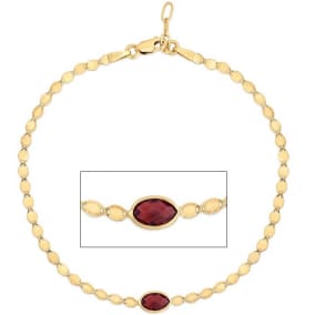 6x4mm Garnet Mirrored Chain Bracelet In 14K Yellow Gold