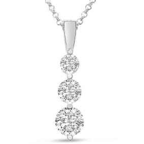 1 1/2 Carat Moissanite Three Stone Necklace In Sterling Silver, 18 Inches