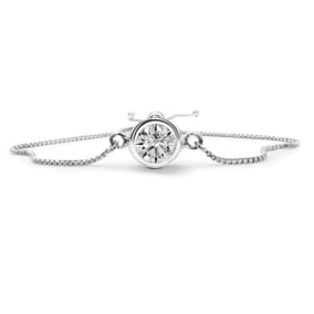 1 Carat Moissanite Bolo Bracelet In Sterling Silver, Adjustable 6-9 Inches
