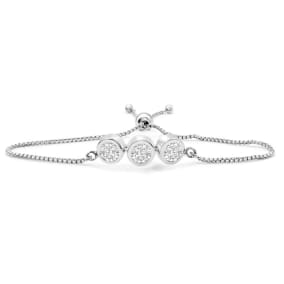 3 Carat Moissanite Bolo Bracelet In Sterling Silver, Adjustable 6-9 Inches