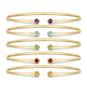 3mm Gemstone Open Cuff Bangle Bracelet In 14K Yellow Gold – Many Colors Available!
