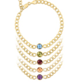 6mm Gemstone Curb Chain Bracelet In 14K Yellow Gold – Many Colors Available!