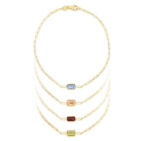 6x4mm Baguette Gemstone Paperclip Chain Bracelet In 14K Yellow Gold – Many Colors Available!