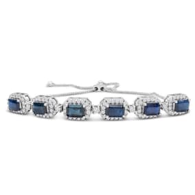 4 Carat Sapphire Bracelet With Diamonds In 14 Karat White Gold, Adjustable 6-9 Inches