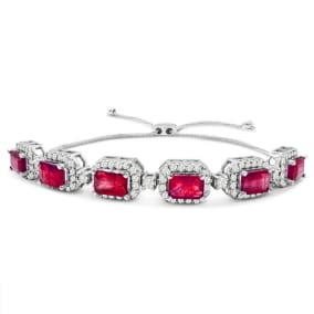 4 Carat Ruby Bracelet With Diamonds In 14 Karat White Gold, Adjustable 6-9 Inches