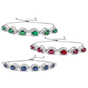 4 Carat Gemstone and Diamond Adjustable Bolo Bracelet In 14K White Gold – Emerald, Ruby and Sapphire