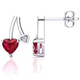 3/4 Carat Ruby and Diamond Heart Earrings In Sterling Silver