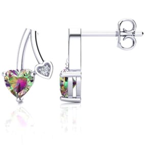 3/4 Carat Mystic Topaz and Diamond Heart Earrings In Sterling Silver