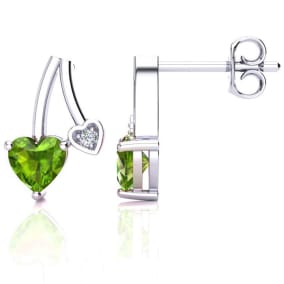 3/4 Carat Peridot and Diamond Heart Earrings In Sterling Silver