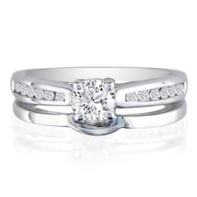 Very Fine 3/4ct Natural Diamond Bridal Set, White Gold

