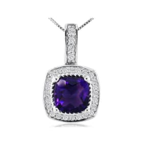 2 1/2ct Amethyst and Diamond Pendant in 14k White Gold