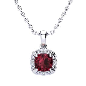 2 Carat Cushion Cut Garnet and Diamond Necklace In Sterling Silver With 18 Inch Chain