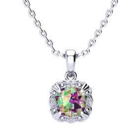 2 Carat Cushion Cut Mystic Topaz and Diamond Necklace In Sterling Silver With 18 Inch Chain