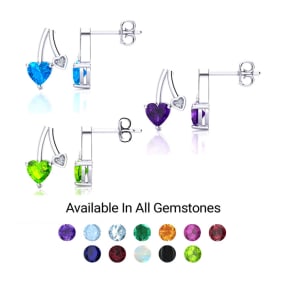 3/4ct Gemstone and Diamond Heart Earrings In Sterling Silver