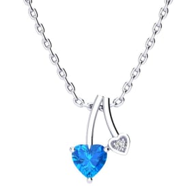 1/2 Carat Heart Shaped Blue Topaz and Diamond Necklace In Sterling Silver With 18 Inch Chain