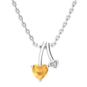 1/2 Carat Heart Shaped Citrine and Diamond Necklace In Sterling Silver With 18 Inch Chain