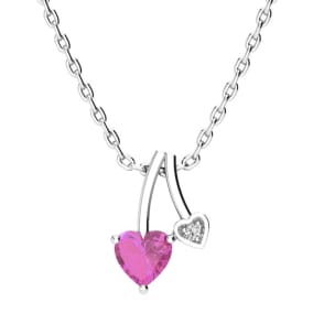 1/2 Carat Heart Shaped Pink Sapphire and Diamond Necklace In Sterling Silver With 18 Inch Chain
