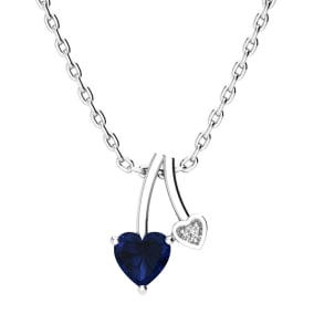 1/2 Carat Heart Shaped Sapphire and Diamond Necklace In Sterling Silver With 18 Inch Chain