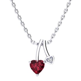 1/2 Carat Heart Shaped Garnet and Diamond Necklace In Sterling Silver With 18 Inch Chain