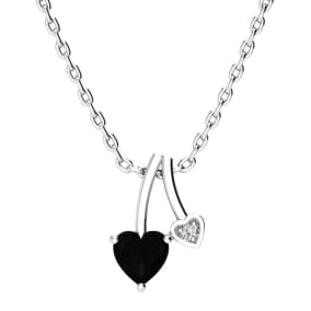 1/2 Carat Heart Shaped Black Onyx and Diamond Necklace In Sterling Silver With 18 Inch Chain