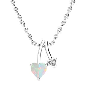 1/2 Carat Heart Shaped Opal and Diamond Necklace In Sterling Silver With 18 Inch Chain