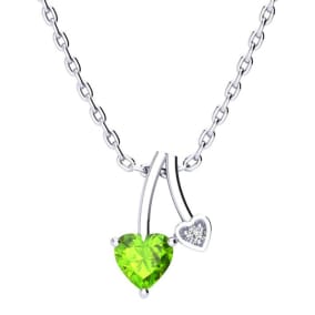 1/2 Carat Heart Shaped Peridot and Diamond Necklace In Sterling Silver With 18 Inch Chain