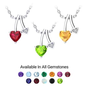 1/2 Carat Heart Shaped Gemstone and Diamond Necklace In Sterling Silver 