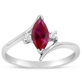 1/2 Carat Marquise Shape Created Ruby and Diamond Ring In Sterling Silver