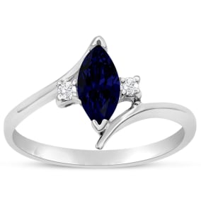 1/2 Carat Marquise Shape Created Sapphire and Diamond Ring In Sterling Silver