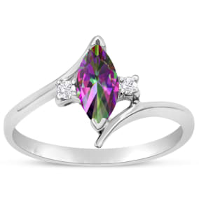 Mystic Topaz Ring: 1/2 Carat Marquise Shape Mystic Topaz and Diamond Ring In Sterling Silver
