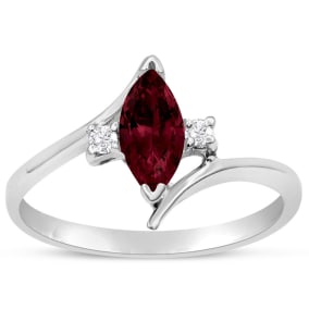 1/2 Carat Marquise Shape Garnet and Diamond Ring In Sterling Silver