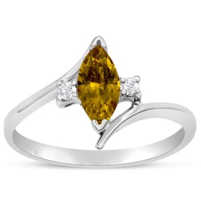 Citrine Ring: 1/2 Carat Marquise Shape Citrine and Diamond Ring In Sterling Silver