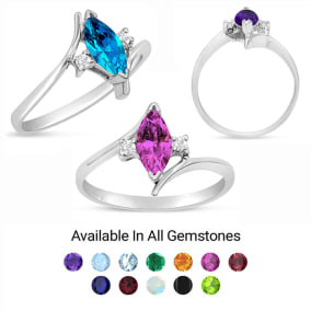  1/2 Carat Marquise Shape Created Gemstone and Diamond Ring 