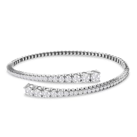 2 1/2 Carat Natural Diamond Flexible Bangle Bracelet In 14 Karat White Gold, 7 Inches