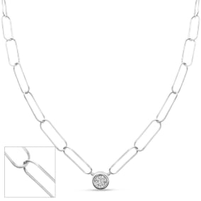 1 Carat Moissanite Necklace With Sterling Silver Paperclip Chain, 18 Inches